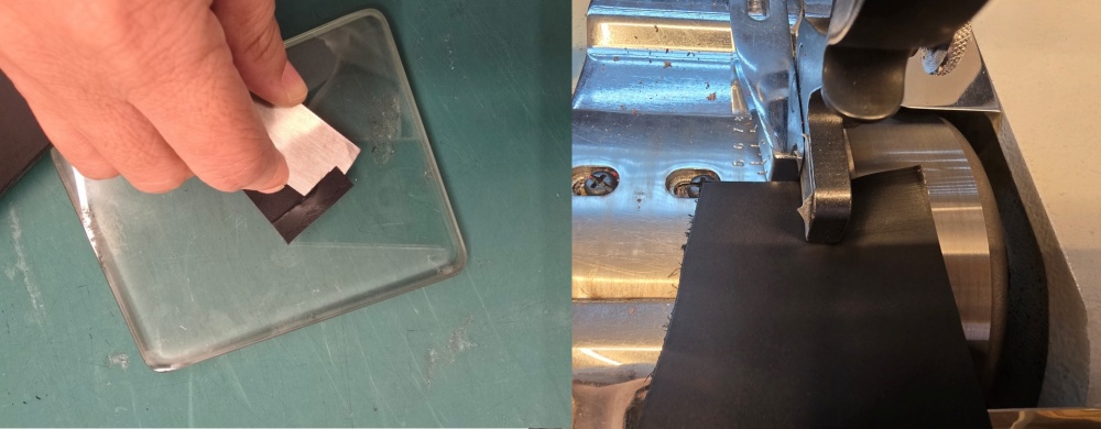 사선 피할(단면 피할)과 평평한 바닥의 프렌치 피할 기법의 시각적 비교